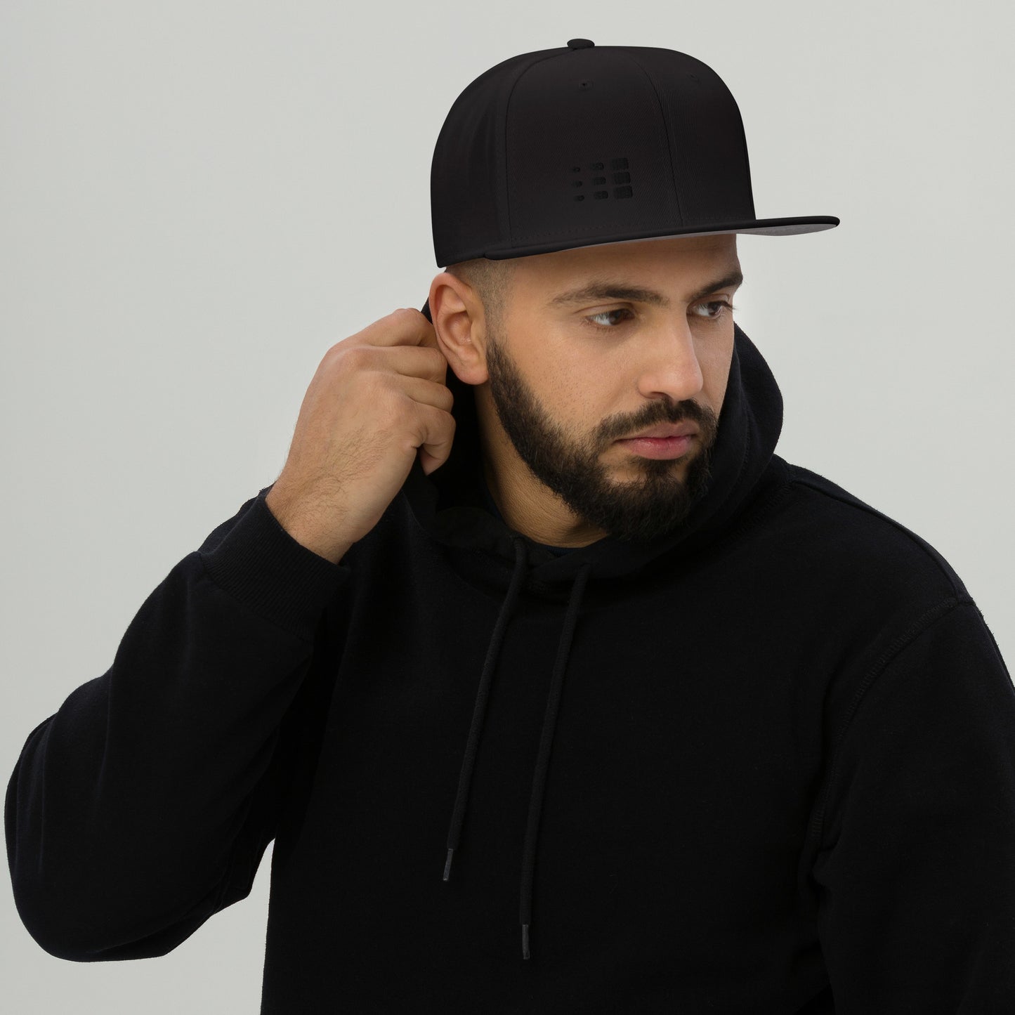 Black on Black Offset Nine-Dot Snapback Hat